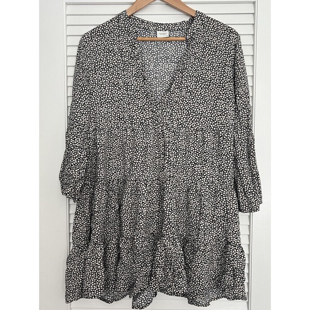 Ditsy Floral Tunic Dress Babydoll Cottage Prairie Peasant Flowy 3/4 Sleeve US 8